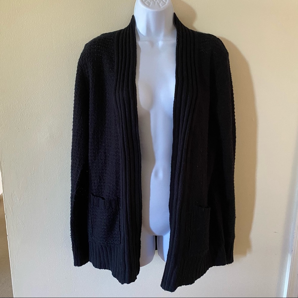 Morgan City Black Open Cardigan L Large Acrylic RN 70306 Front Pockets No Button